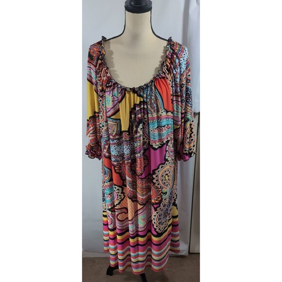 Tiana B Dress Boho Style 3/4 Sleeve Multicolor Geometric Print Womans Size 22W - Picture 1 of 16